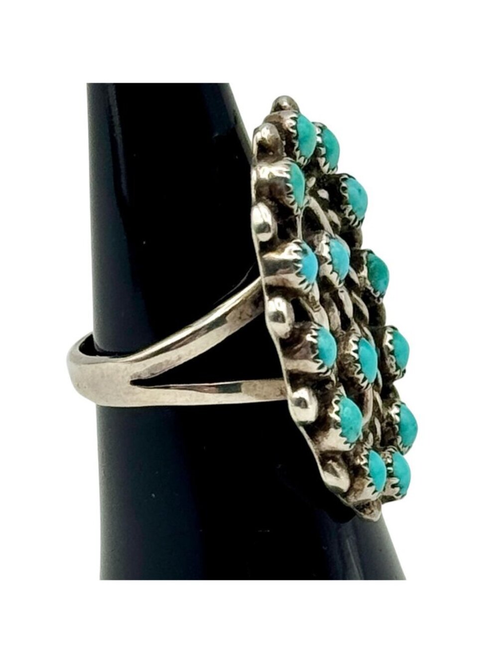 Native American Petit Point Turquoise Sterling Silver Ring Size 6 - Picture 2 of 13